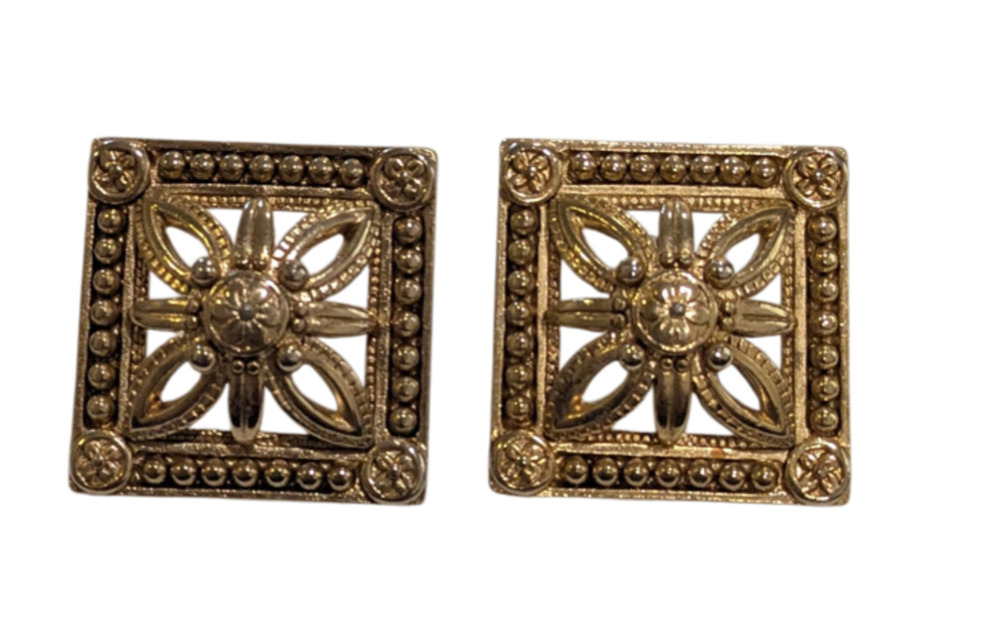 Judith Jack Gold Tone Filigree Square Stud Earrings